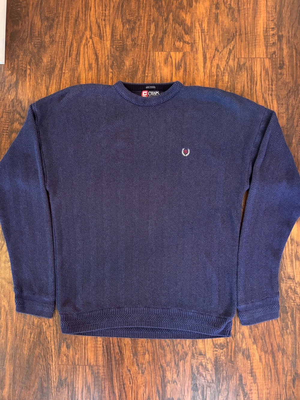 Vintage Ralph Lauren Chaps Navy Crewneck Knit Sweater 100% Cotton Hand Framed XL